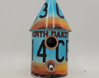 North Dakota license plate birdhouse