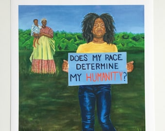 African American Art Print, 13” X 19” black girl with Natural hair Fine Art Print "My Life My Humanity" from original oil painting
