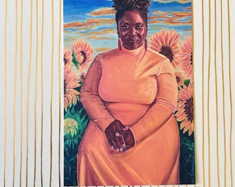 Fine Art Postcard Set 4” x 6” “Sunday Reflections” by Tomisha Lovely-Allen a virtuous woman with sunflower field at dusk.