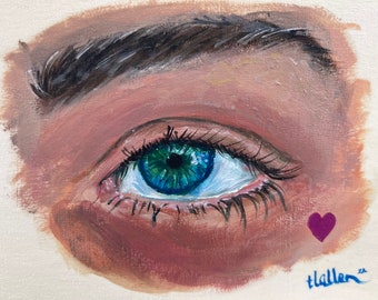 Realistic eye painting on wood panel. 4.75” x 6.75” body part facial feature eye art blue eyes Tomisha Lovely-Allen