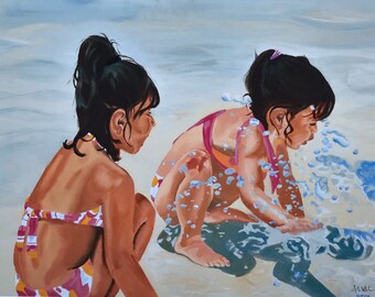 8 1/2 X 11 Fine art print, "Girls at Play" from original oil painting