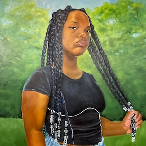 African American Art Print, 13” X 19” black girl with Braids Fine Art Print &quot;Sass or Confidence&quot; from original oil painting
