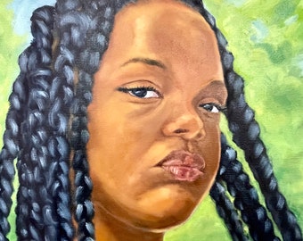 African American Art Print, 11” X 14” black girl with Braids Fine Art Print "Sass or Confidence" from original oil painting