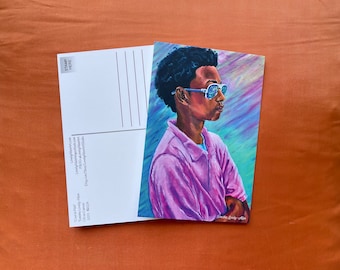 Fine Art Postcard Set 4” x 6” “Cool in Pink” by Tomisha Lovely-Allen Teen Young Man in sunglasses and pink polo shirt