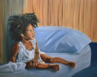 African American Art 8 1/2 x 11 Fine Art Print, "Daydreaming" from Original Oil Painting by Tomisha Lovely-Allen