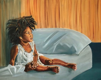 African American Art, Fine Art Print 13 x 19 , "Daydreaming" from original oil painting