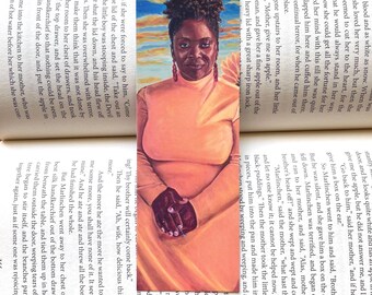 2” X 6”  Sunday Reflections” Fine Art Bookmark on Heavy Glossy Cardstock Printed on both sides.  African American Woman with sunflowers