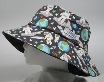 Bucket Hat 25-inch XX large hat, reversible, Solar System hat, Planets, Science hat, Moon hat, astronaut, Space Shuttle, Saturn, Moon, Space