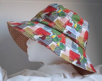 Bucket Hat 25" XX Große Mütze, Wendemütze, Hut für große Köpfe, XXL Sonnenhut, Tropische Vögel, Tiki, Tropical print, Jimmy Buffett, Kakadu