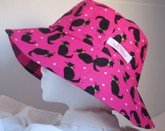 Bucket Hat 25" XX Large hat, reversible hat, hat for large heads, Black cat, big head hat, Big pink hat, 2xl sun hat,
