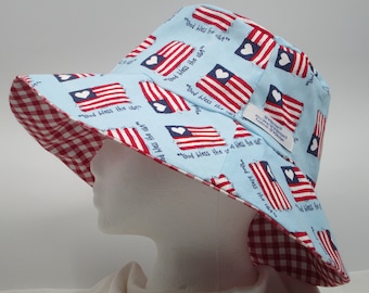 Bucket Hat 26" 3X Large hat, Reversible hat, 3XL hat, American Flag, 4th of July, Paris Olympic, US Olympic team, USA, Team USA, red gingham