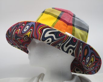 Bucket Hat 26" 3X Large hat, Reversible hat, 3XL hat, psychedelic, hats for large heads, 3XL Sun Hat, Surfwear, Plaid Flannel Sun hat, Pride
