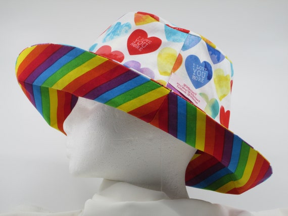 Bucket Hat 25 XX Large Hat, Reversible Hat, Hat for Large Heads, 2XL Sun Hat, XXL Bucket Hat, LBGTQ, Rainbow Bucket Hat, Pride, Candy Heart