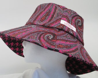 Bucket Hat 25" XX Large hat, 2XL Purple Paisley Sun hat, hat for big heads, 2XL bucket hat, reversible hat, Houndstooth, Paisley bucket hat