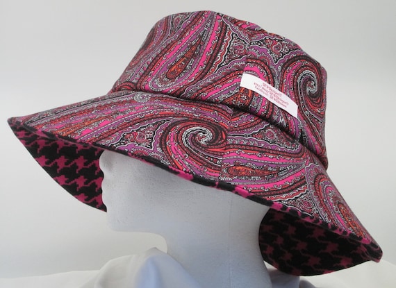 Bucket Hat 25" XX Large hat, 2XL Purple Paisley Sun hat, hat for big heads, 2XL bucket hat, reversible hat, Houndstooth, Paisley bucket hat