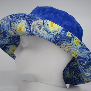 Bucket Hat 25" Starry night, XX Large hat, 2XL beach hat, hat for big heads, reversible hat, 2XL hat, art museum, Van Gogh, classic art