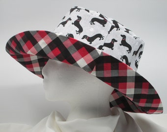 Bucket Hat 26" 3X Large hat, Reversible hat, 3XL hat, dachshund hat, plaid bucket hat, Hat for larger head, ASPCA, Dog Rescue, Dog walker