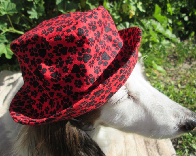 Dog Bucket Hat Paw Print on Red Red Dog Hat Dog Paw Prints Etsy