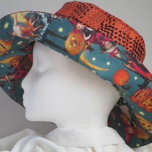 Bucket Hat 24&quot; XLarge reversible bucket hat, hat for large heads, XLG sun hat, Halloween Hat, Vintage Halloween, Costume, Witches, Moon hat