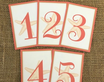 Wedding Table Numbers, Starfish Wedding Table Numbers, Destination Wedding Table Numbers, Beach Wedding Table Numbers, Wedding Table Numbers