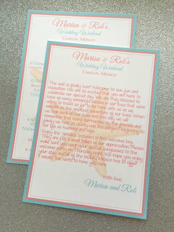 Destination Wedding Welcome Letter And Itinerary Beach Etsy