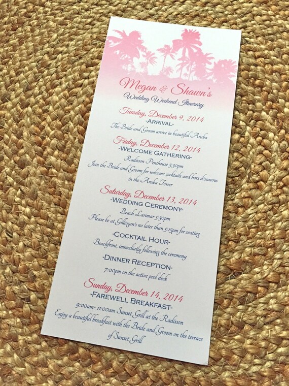 Destination Wedding Itinerary Beach Wedding Itinerary Etsy