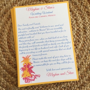 Destination Wedding Welcome Bag Letter, Beach Wedding Welcome Letter, Tropical Wedding Welcome Note, Wedding Welcome Letter Itinerary