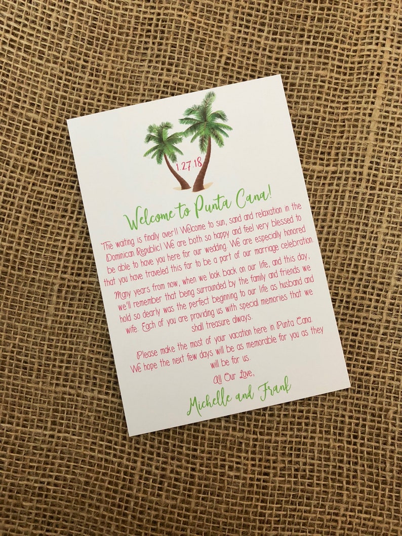 Destination Wedding Welcome Letter Palm Tree Welcome Letter Etsy