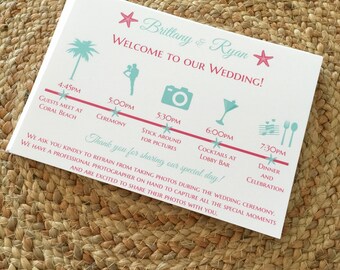 Printed Wedding Day Itinerary, Welcome Bag Insert (7x5)