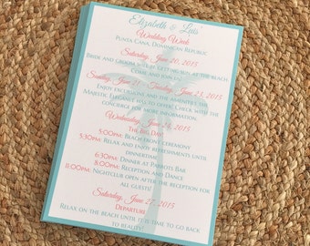 Beach Wedding Itinerary, Destination Wedding Welcome Bag Insert