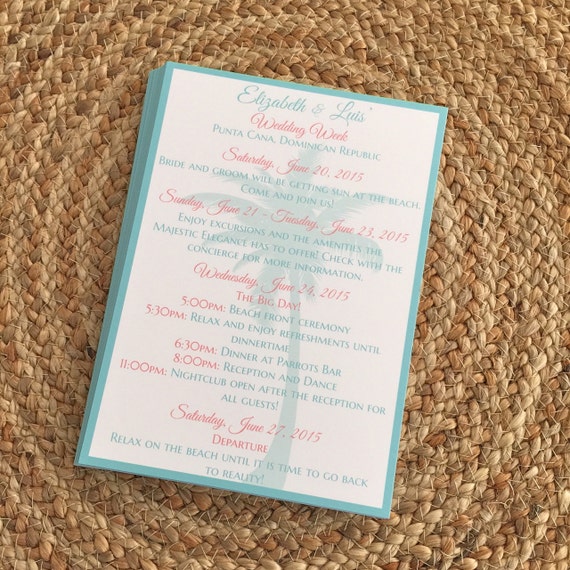 Destination Wedding Itinerary Beach Wedding Itinerary Etsy
