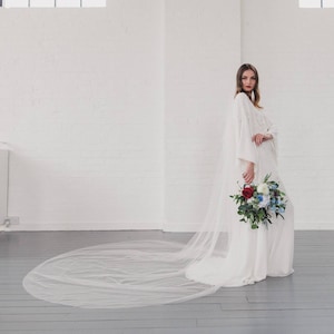 Pure French Silk Tulle Drop Veil: Ivory Bridal Veil, Raw Edge, Full Width | GRACE