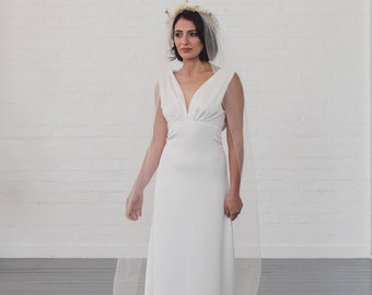 Single tier wedding veil, simple bridal veil, one layer veil, raw cut edge, fine English tulle, classic, minimal, subtle, medium width | JOY