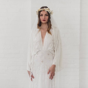 Lace edge draped veil, boho lace drape wedding veil, trimmed bridal veil, beaded lace veil, bohemian draping veil, full lace edge | HAZEL