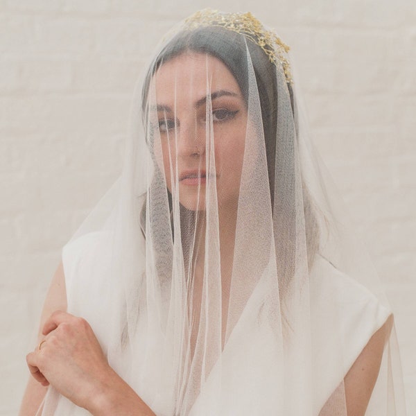 Pure Silk Tulle drop veil, soft French silk, Kate Middleton, ivory, white, traditional, classic, romantic, modern, blusher veil | ETERNITY