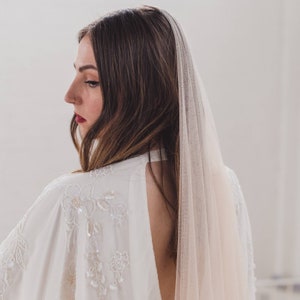 Barely there wedding veil, minimal soft veil, ultra sheer, silk style bridal veil, raw cut edge, English Net, simple, subtle, narrow | PEACE