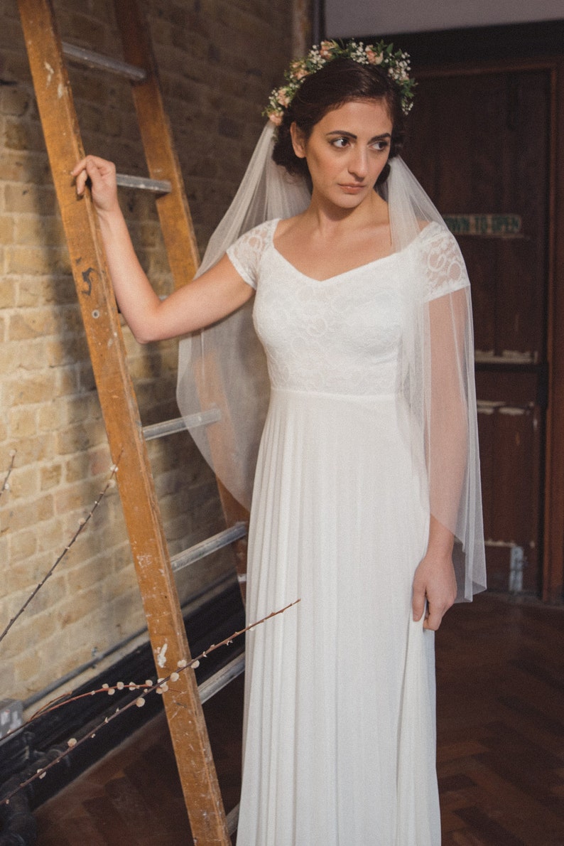 /'MEADOW/' white veil soft silk tulle boho veil draped veil fingertip Silk tulle drape veil chapel cathedral French silk tulle veil