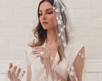 Star wedding veil, stars bridal veil, boho, bohemian, statement veil, cool bride, alternative, modern, quirky, long soft veil | ESTELLA