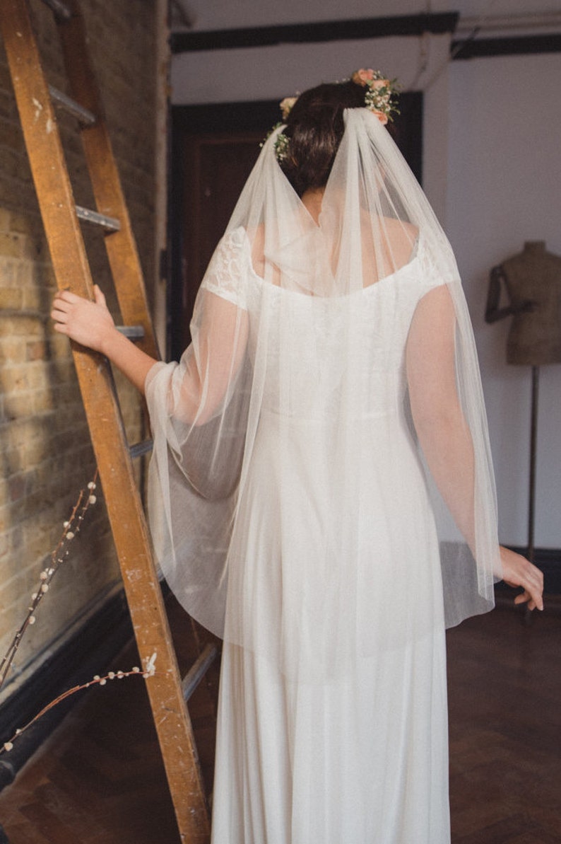 /'MEADOW/' white veil soft silk tulle boho veil draped veil fingertip Silk tulle drape veil chapel cathedral French silk tulle veil