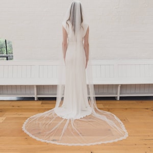 Lace wedding veil, Chantilly lace edged wedding veil, French lace trim bridal veil, eyelash lace, soft veil, single tier lace veil LOLA image 2