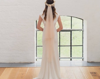 Two tier veil, soft wedding veil, English Net veil, blusher veil, silk style veil, 2 tier veil, raw cut edge, minimal veil, classic | PURITY