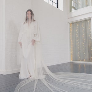 Dramatic Soft English Tulle Drop Veil: Extra Full Bridal Veil, Raw Cut Edge | MARGEAUX