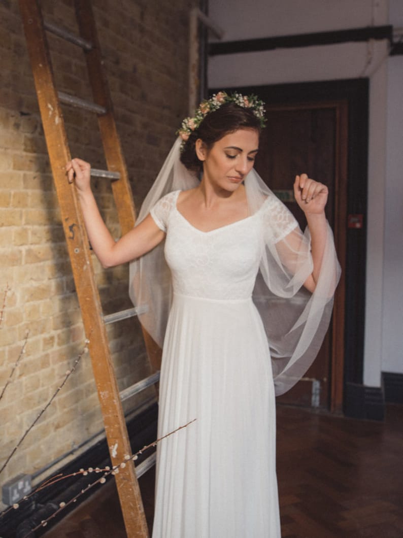 /'MEADOW/' white veil soft silk tulle boho veil draped veil fingertip Silk tulle drape veil chapel cathedral French silk tulle veil
