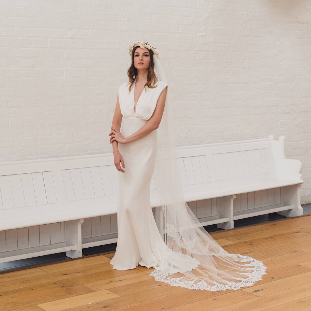 Lace Edged Drape Veil, Boho Draped Wedding Veil, Soft Veil