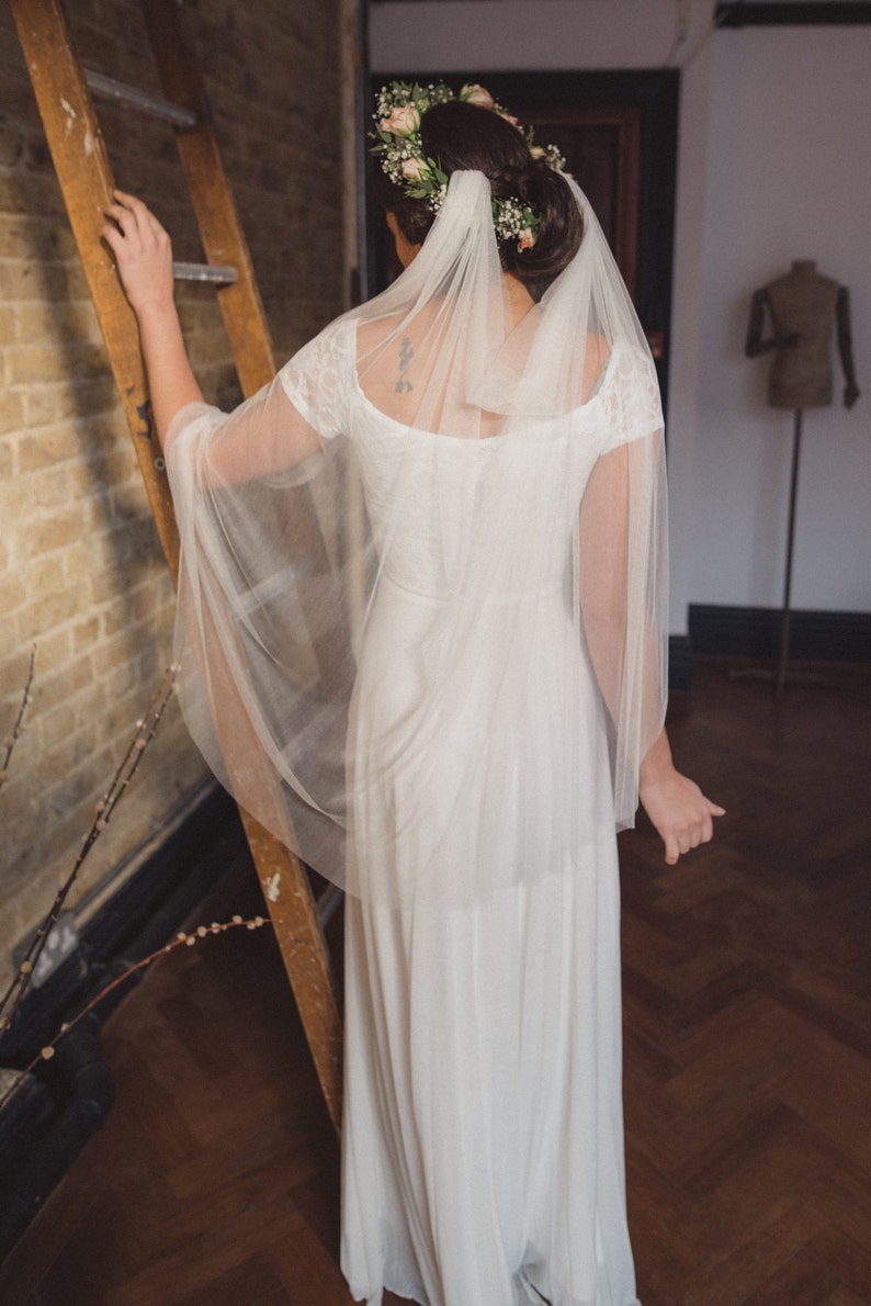/'MEADOW/' white veil soft silk tulle boho veil draped veil fingertip Silk tulle drape veil chapel cathedral French silk tulle veil