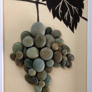 Pebble art, wine grapes, grapevine, wine, green, wall art decor, home decor, tuscany, unique gift, wall hanging image 4