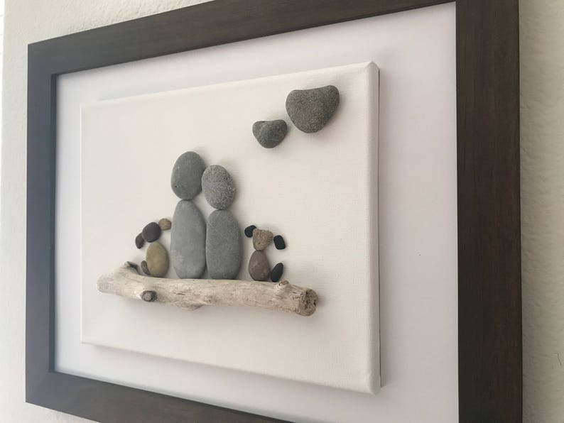 Pebble Art Couple With Two Dogs Framed Art Wall Art Love Etsy