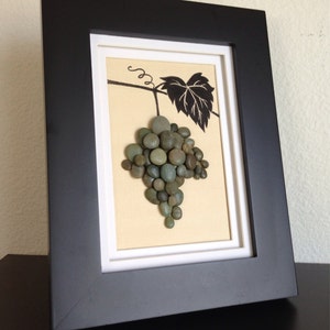 Pebble art, wine grapes, grapevine, wine, green, wall art decor, home decor, tuscany, unique gift, wall hanging image 3