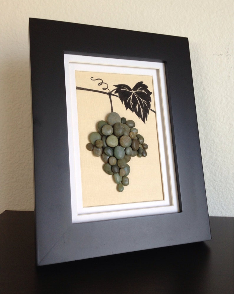 Pebble art, wine grapes, grapevine, wine, green, wall art decor, home decor, tuscany, unique gift, wall hanging image 3