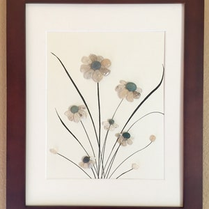 Pebble art, Home decor, beach home decor, flower art, framed art